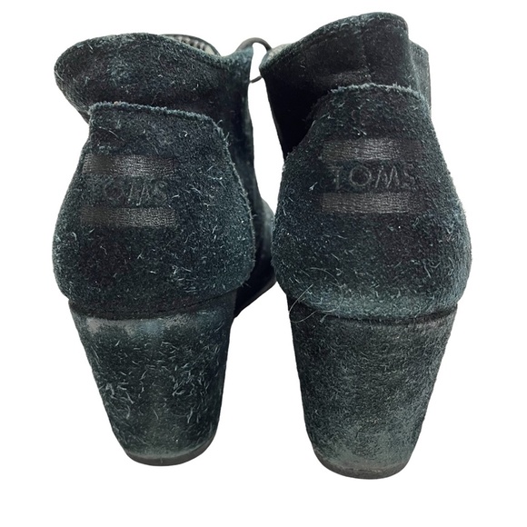 TOMS Genuine Leather Solid Black Suede Wedge Ankle Boots Booties Shoes sz 11 - Picture 6 of 16